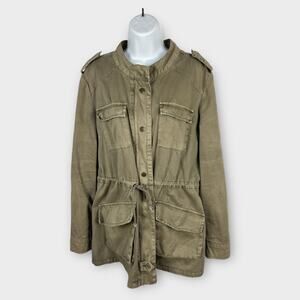 Khaki Green Utility Jacket Large Army Green Punk Cotton Waist Tie Pockets